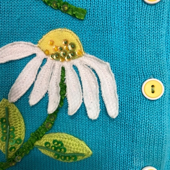 Vintage Design Options Philip and Jane Gordon Blue Daisy Cardigan Medium - Picture 7 of 15